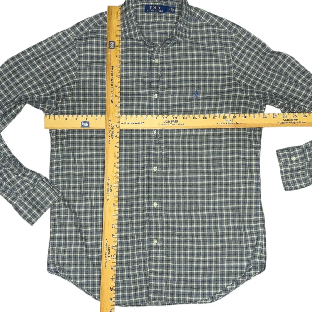Polo Ralph‎ Lauren Long Sleeve Button Up Cotton Men's Med Green Plaid Blue Pony